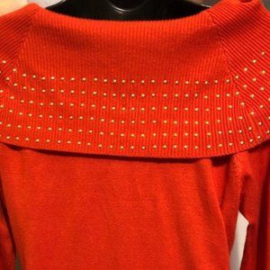 Questions ORANGE Long Sleave off shoulder sweater with gold dot detail Size L